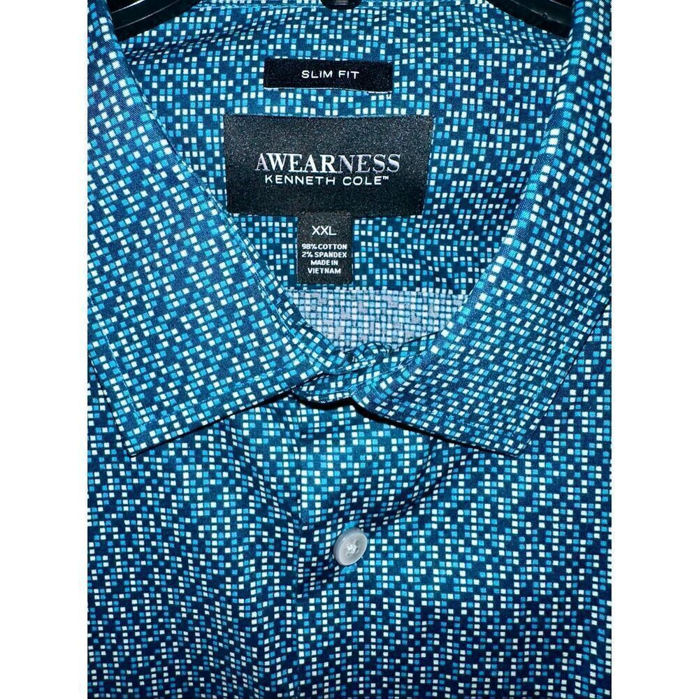 Awearness By Kenneth Cole geometric long sleeve button up blue white Slim Fit si